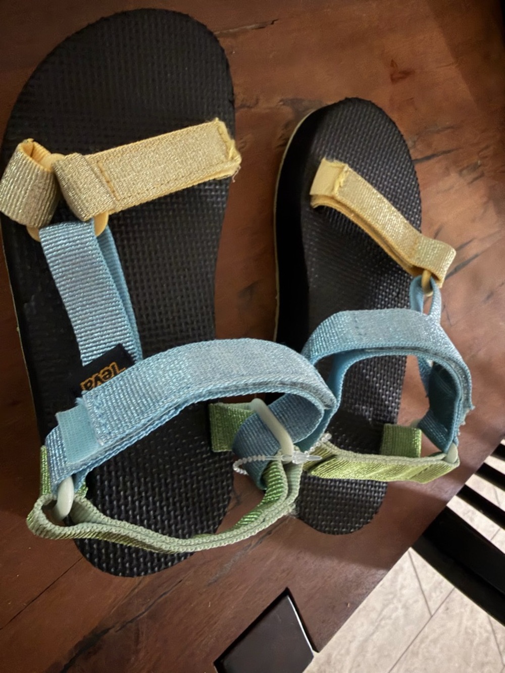 Teva Kids Sandals in Black with Blue, Green, and Yellow Straps — 040926 - Picture 2 of 4